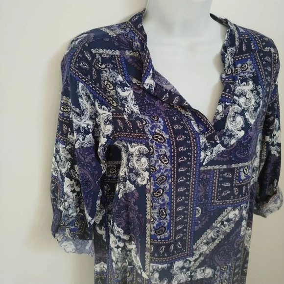 Lily Morgan Blue Paisley Tunic Rolled Sleeves - Picture 3 of 8